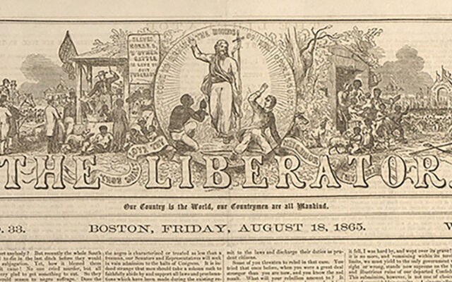 Scan of an 1800s newspaper, titled "The Liberator"