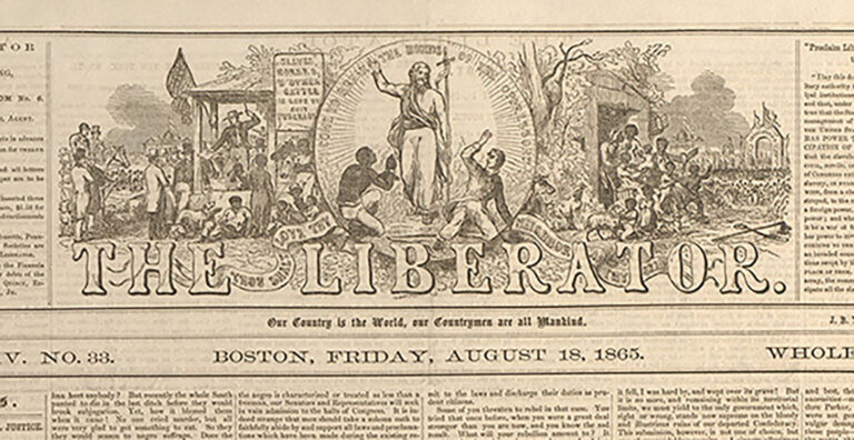 Scan of an 1800s newspaper, titled "The Liberator"